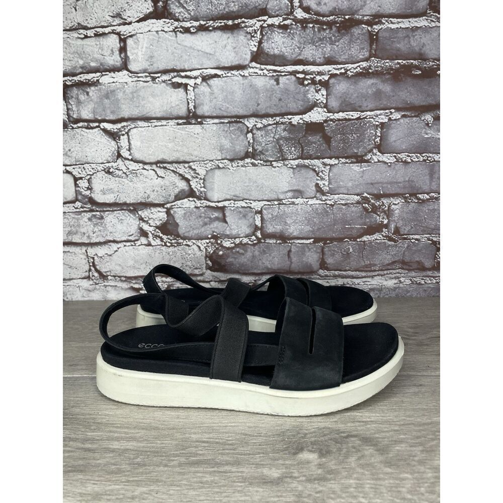 ECCO Yuma Black Nubuck Leather Stretch Wedge Strappy Sandals Women 41EU/10.5M US - Picture 16 of 16